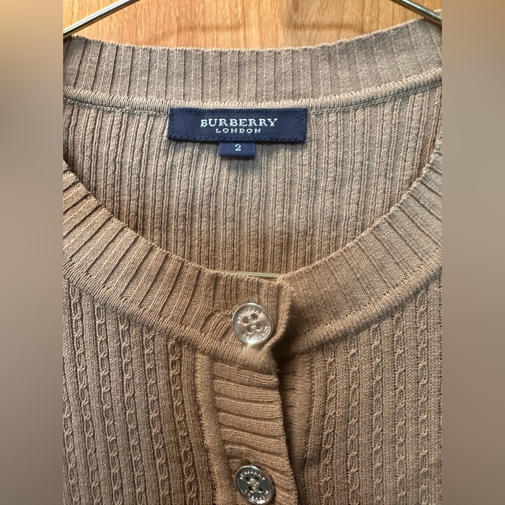 Burberry Beige Ribbed Knit sweater with silver buttons. Size 2.